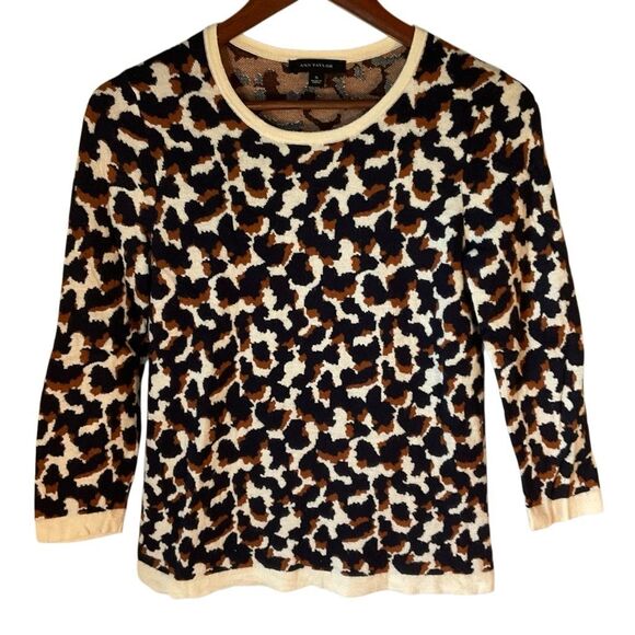 Ann Taylor Scoopneck 3/4 Sleeve Animal Print Sweater. S. Wool Blend - Picture 2 of 13